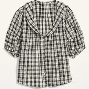Old Navy Puff-Sleeve Plaid Peter Pan Collar Shirt XL